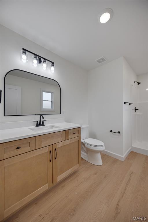 10204 Riehl Farm Dr, Potosi, MO 63664 - bathroom featuring wood finished floors, vanity, and a shower