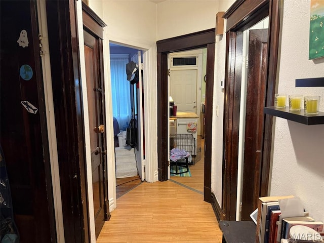 3225 N Taylor Ave, Saint Louis, MO 63115 - hallway featuring light wood-style flooring and a textured wall