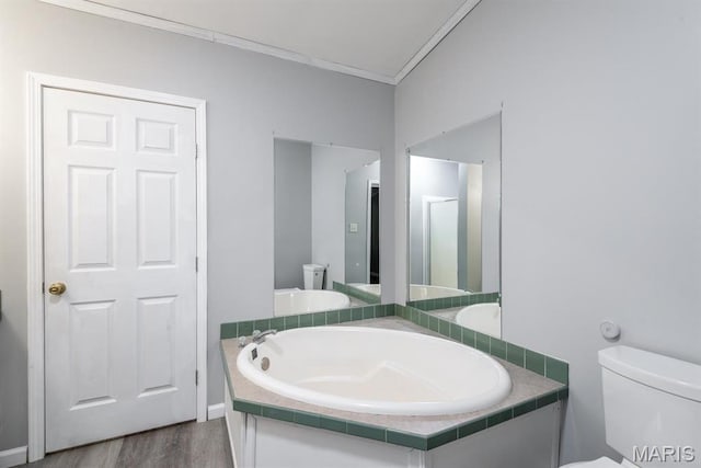 1340 Denmark Rd, Union, MO 63084 - bathroom featuring toilet, ornamental molding, and wood finished floors