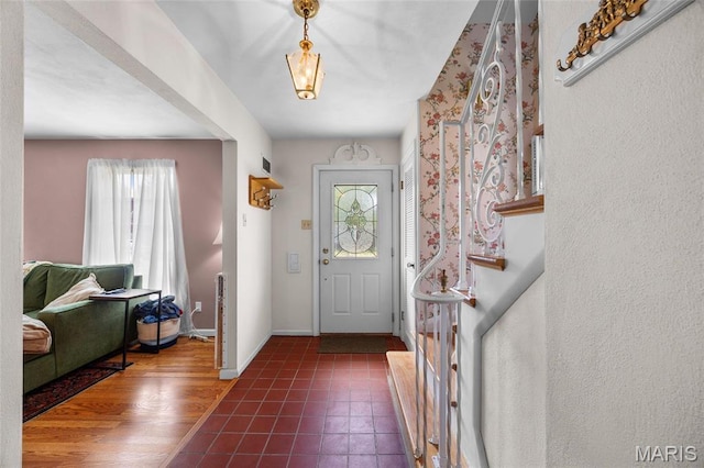 6623 Neosho St, Saint Louis, MO 63109 - foyer entrance featuring baseboards and stairway