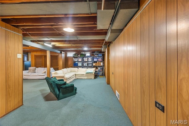 6623 Neosho St, Saint Louis, MO 63109 - finished below grade area featuring carpet flooring and wood walls