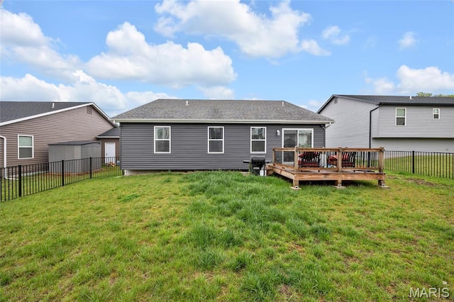 1103 Baseball Dr, Foristell, MO 63348 - back of property with a wooden deck and a shingled roof