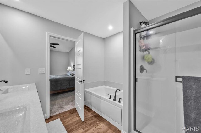 1103 Baseball Dr, Foristell, MO 63348 - bathroom with a sink, wood finished floors, ensuite bathroom, a shower stall, and a garden tub