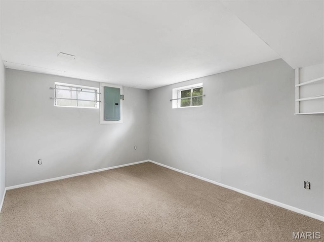 3100 Edgemont Ct, Saint Ann, MO 63074 - basement with electric panel, carpet flooring, and baseboards