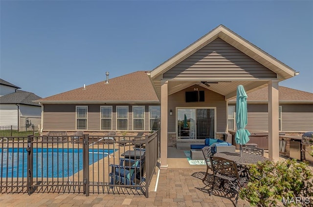 7048 Alston Ct, Edwardsville, IL 62025 - view of pool featuring a ceiling fan, a patio, and fence