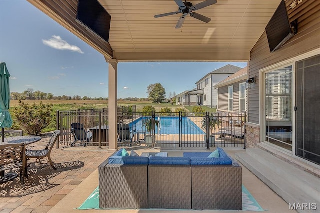7048 Alston Ct, Edwardsville, IL 62025 - view of patio / terrace with an outdoor living space, fence, and ceiling fan