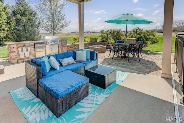 7048 Alston Ct, Edwardsville, IL 62025 - view of patio / terrace featuring area for grilling, an outdoor kitchen, an outdoor living space with a fire pit, and outdoor dining area