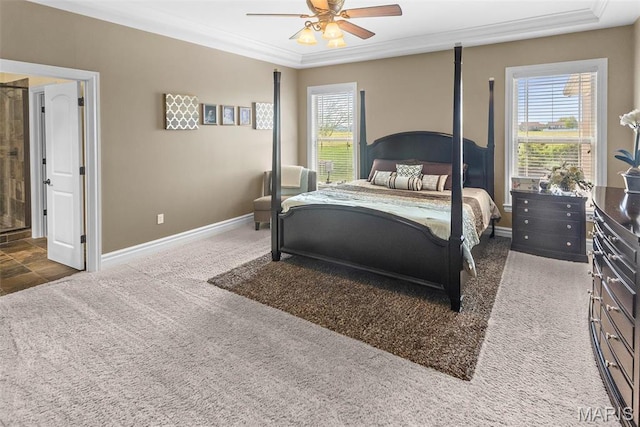 7048 Alston Ct, Edwardsville, IL 62025 - carpeted bedroom featuring baseboards, crown molding, and a ceiling fan