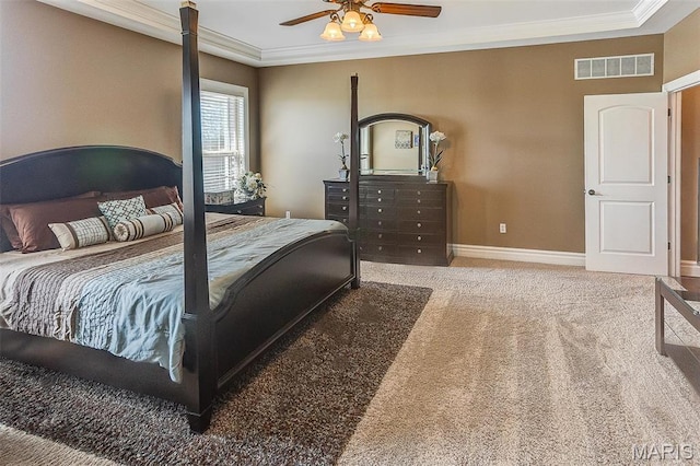 7048 Alston Ct, Edwardsville, IL 62025 - carpeted bedroom with crown molding, baseboards, and ceiling fan