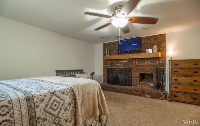 16747 Chalk Bluff Trl, Dexter, MO 63841 - carpeted bedroom featuring a brick fireplace