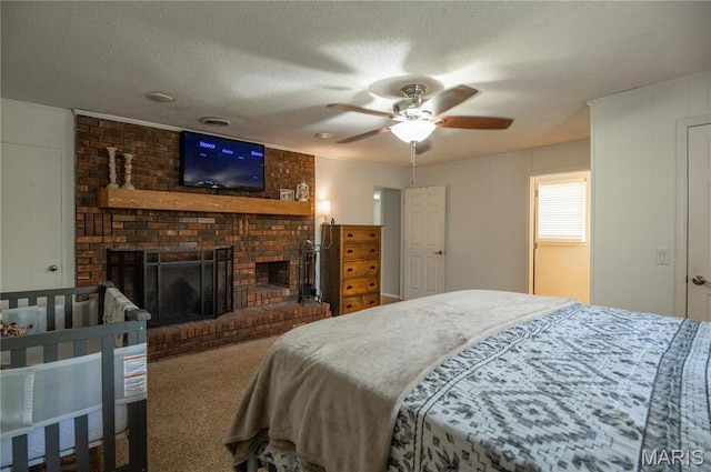 16747 Chalk Bluff Trl, Dexter, MO 63841 - carpeted bedroom featuring a fireplace and a textured ceiling