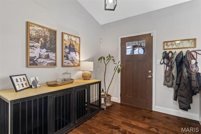 105 Shepherd Mountain Rd, Farmington, MO 63640 - entryway with lofted ceiling, wood finished floors, and baseboards