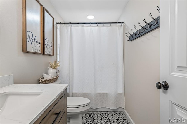 105 Shepherd Mountain Rd, Farmington, MO 63640 - bathroom featuring tile patterned flooring, toilet, vanity, and shower / tub combo