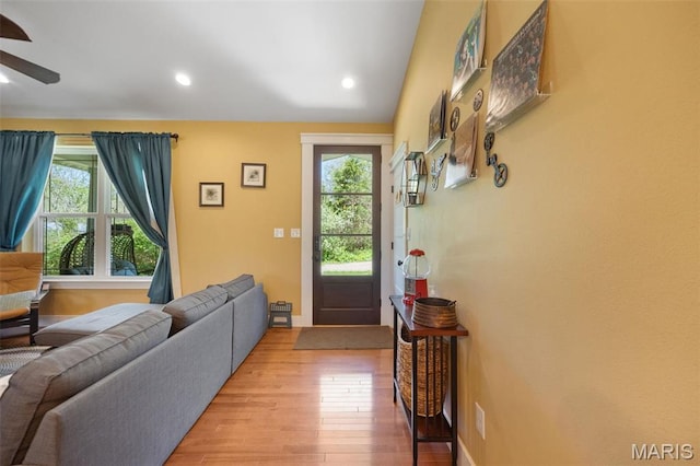 409 Pawnee Dr, Irondale, MO 63648 - entryway featuring healthy amount of natural light, ceiling fan, light wood-style floors, and recessed lighting
