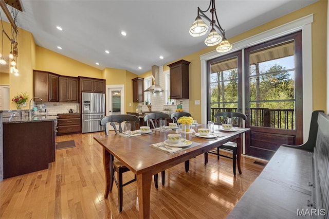 409 Pawnee Dr, Irondale, MO 63648 - dining space with lofted ceiling, light wood-type flooring, and recessed lighting