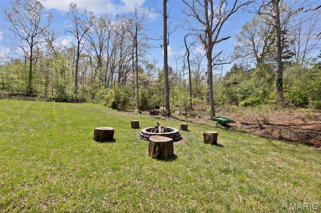 409 Pawnee Dr, Irondale, MO 63648 - view of grassy yard with an outdoor fire pit