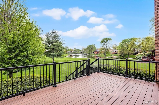 14 Sierra Dr, Glen Carbon, IL 62034 - wooden deck with a water view and a yard