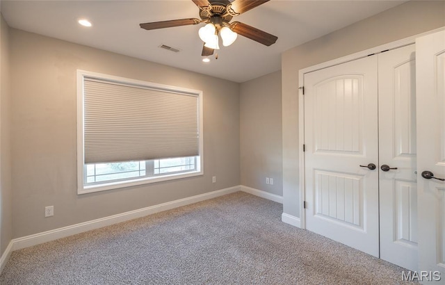 11175 Lexington Ln, Rolla, MO 65401 - unfurnished bedroom with carpet, baseboards, a closet, recessed lighting, and a ceiling fan
