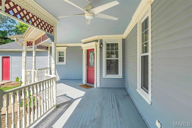 100 Lewis St, Troy, MO 63379 - wooden terrace with a porch and a ceiling fan