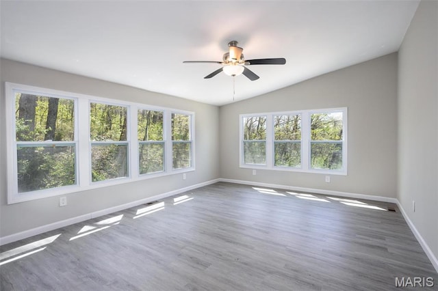 7648 Local Hillsboro Rd, Cedar Hill, MO 63016 - empty room with baseboards, ceiling fan, lofted ceiling, and wood finished floors