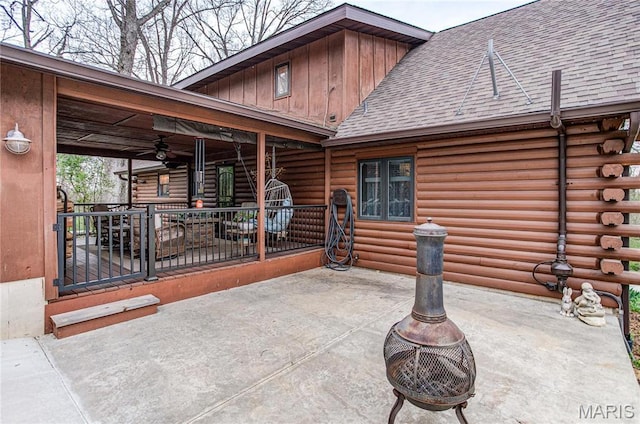 234 SE 350th St, Carrollton, IL 62016 - view of patio featuring an outdoor fire pit and ceiling fan