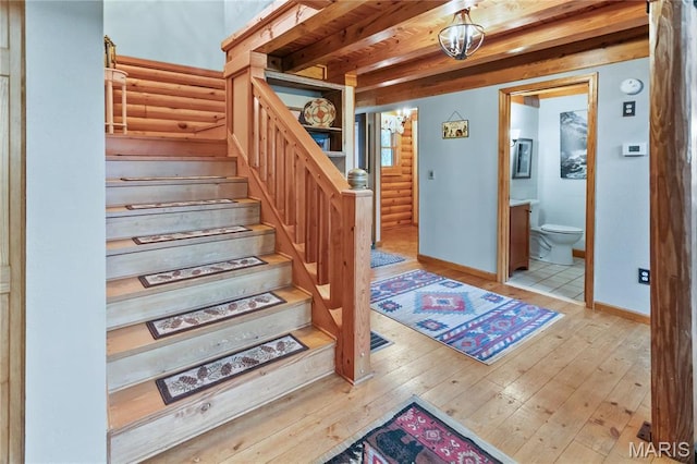 234 SE 350th St, Carrollton, IL 62016 - stairway with hardwood / wood-style flooring and baseboards