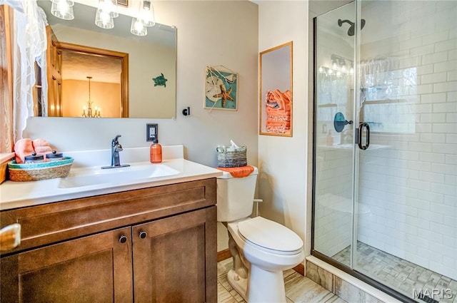 234 SE 350th St, Carrollton, IL 62016 - full bath featuring a shower stall, vanity, toilet, and a chandelier
