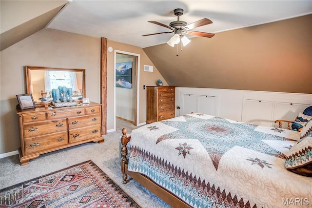 234 SE 350th St, Carrollton, IL 62016 - bedroom featuring light carpet, lofted ceiling, ceiling fan, and baseboards