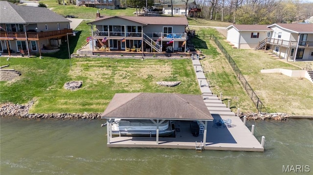 1757 Rue Marseilles, Bonne Terre, MO 63628 - dock with stairway, boat lift, a residential view, and a deck with water view