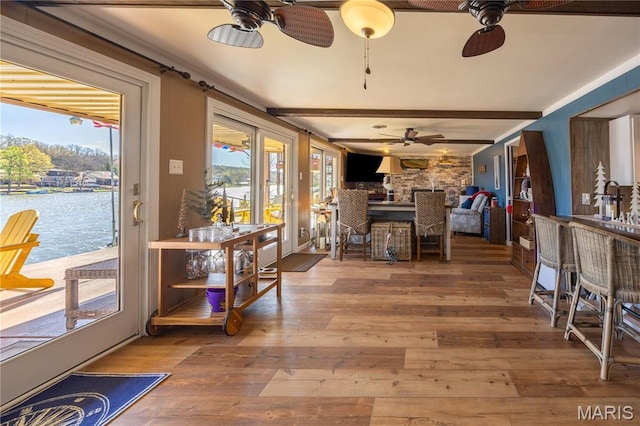 1757 Rue Marseilles, Bonne Terre, MO 63628 - dining space featuring a ceiling fan, healthy amount of natural light, hardwood / wood-style floors, and beam ceiling