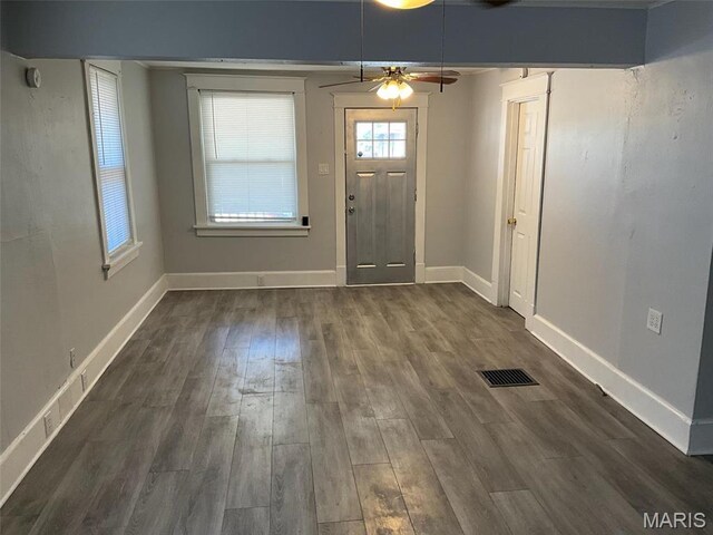 2538 Jerden Ave, Granite City, IL 62040 - foyer featuring dark wood-style floors, a ceiling fan, and baseboards