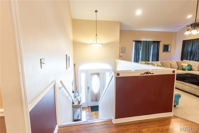 16910 Lawrence Dr, Saint Robert, MO 65584 - kitchen featuring wood finished floors, a ceiling fan, and decorative light fixtures
