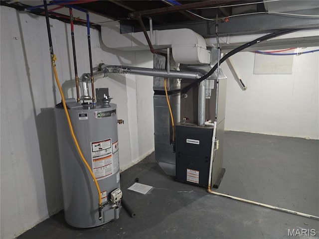 utilities with gas water heater and heating unit