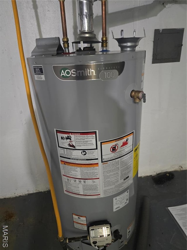 utilities with water heater and electric panel