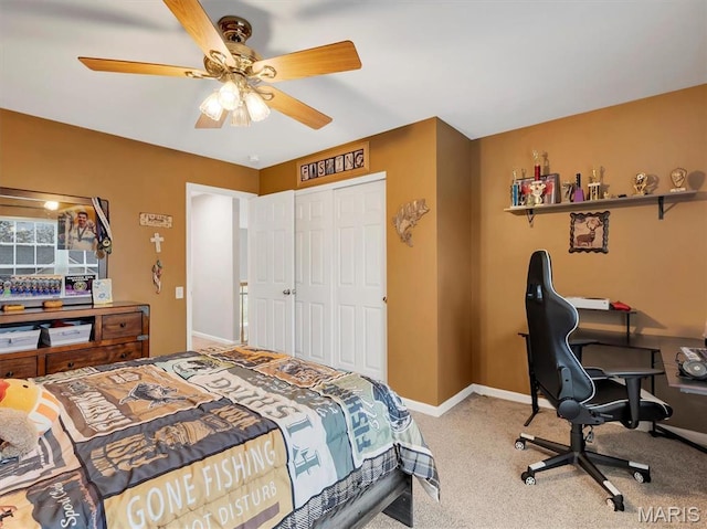 535 Vista Hills Ct, Eureka, MO 63025 - bedroom with a closet, carpet flooring, a ceiling fan, baseboards, and a desk