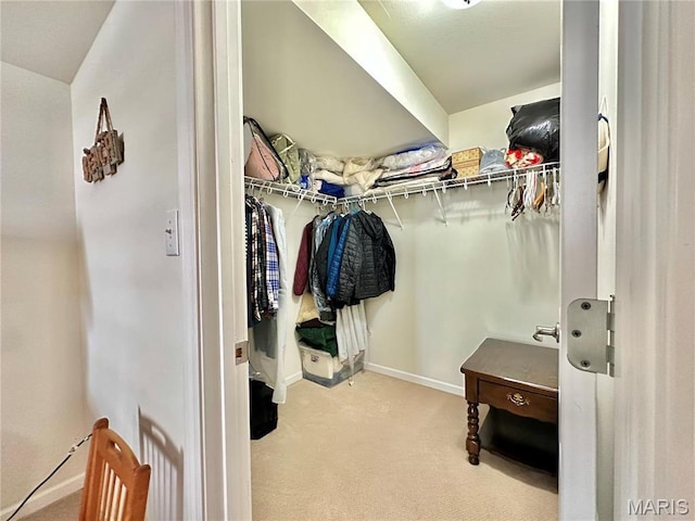 walk in closet featuring carpet