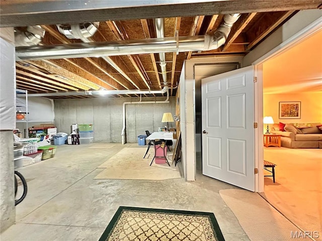 view of unfinished basement