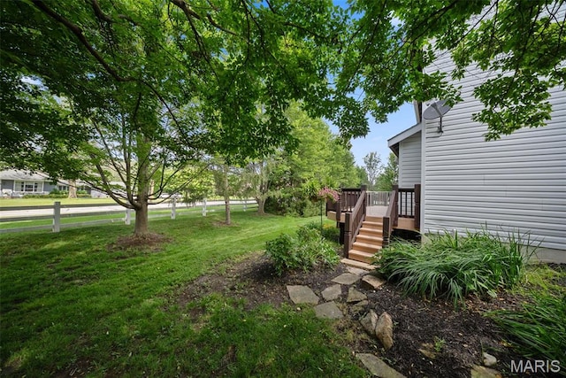 35 Heatherwood Ct, Ofallon, MO 63368 - view of grassy yard with a wooden deck and stairway