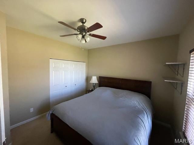 11 Summers Dr, Hawk Point, MO 63349 - bedroom with carpet flooring, baseboards, a closet, and a ceiling fan