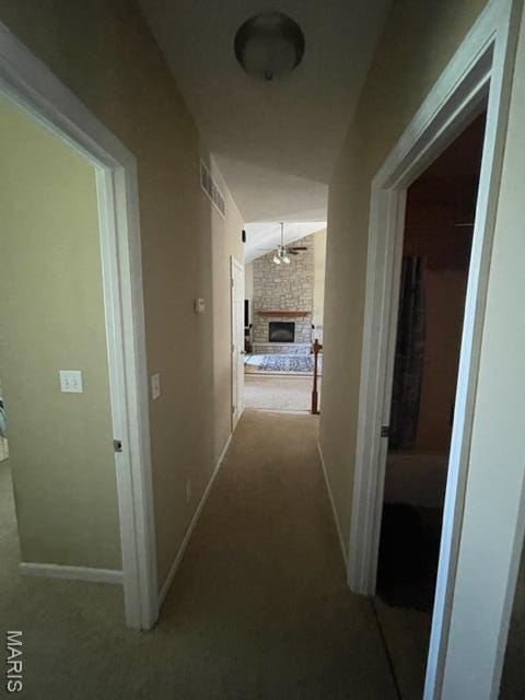 11 Summers Dr, Hawk Point, MO 63349 - corridor featuring carpet, vaulted ceiling, and baseboards