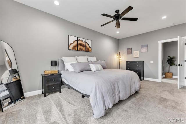 2034 Ann Ave, Saint Louis, MO 63104 - bedroom with light carpet, baseboards, recessed lighting, and ceiling fan