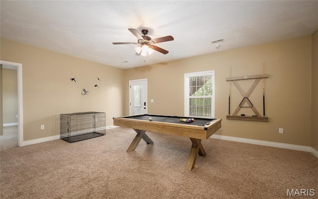 20256 Hardcastle Ln, Saint Robert, MO 65584 - playroom with a ceiling fan, carpet flooring, billiards table, and baseboards