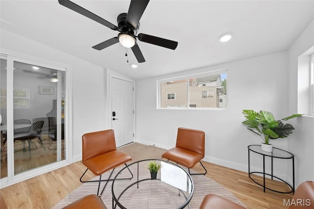 1326 Graham St, Saint Louis, MO 63139 - sitting room featuring ceiling fan, light wood finished floors, baseboards, and recessed lighting