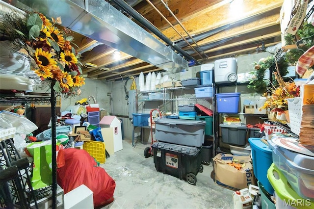 view of unfinished basement