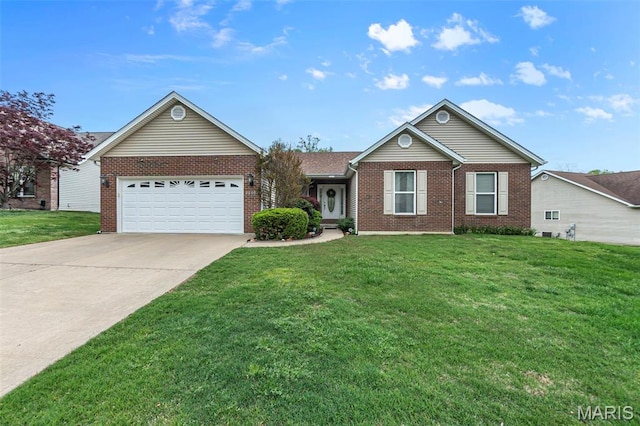 2600 Cobblestone Ct, Cape Girardeau, MO 63701 - ranch-style home featuring brick siding, an attached garage, driveway, and a front lawn