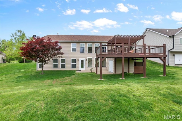 2600 Cobblestone Ct, Cape Girardeau, MO 63701 - rear view of house featuring a pergola, a wooden deck, a yard, and a patio