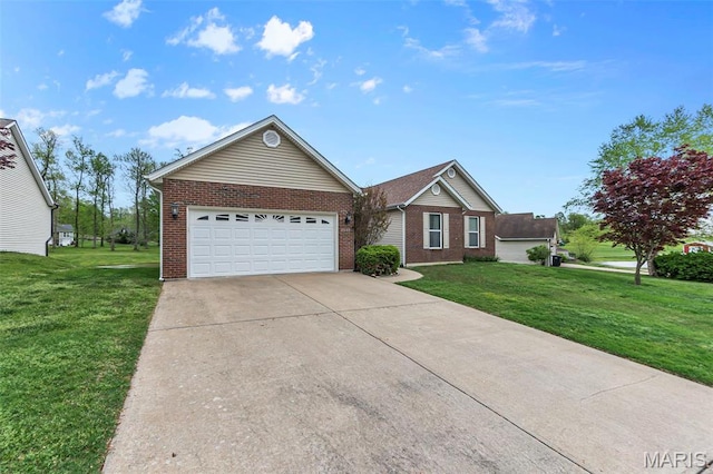 2600 Cobblestone Ct, Cape Girardeau, MO 63701 - single story home featuring brick siding, a front yard, concrete driveway, and a garage