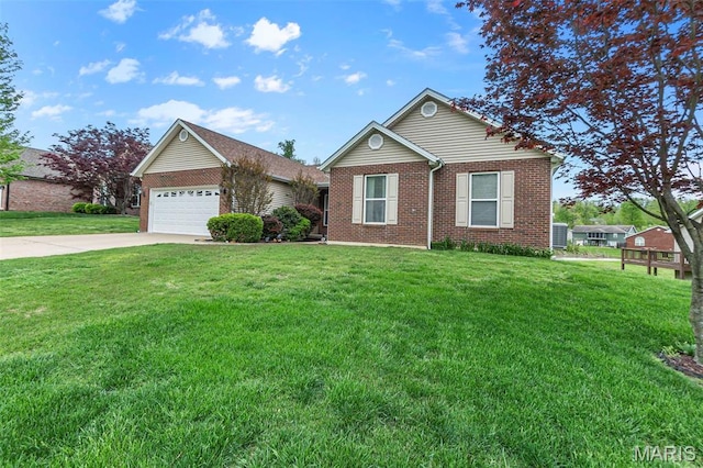 2600 Cobblestone Ct, Cape Girardeau, MO 63701 - ranch-style home featuring brick siding, concrete driveway, a front lawn, and an attached garage
