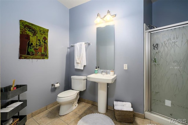 901 Washington Ave Unit 411, Saint Louis, MO 63101 - bathroom with a stall shower, tile patterned flooring, toilet, and baseboards