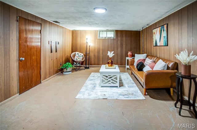 1404 Lemon St, Highland, IL 62249 - living room with wooden walls and concrete flooring